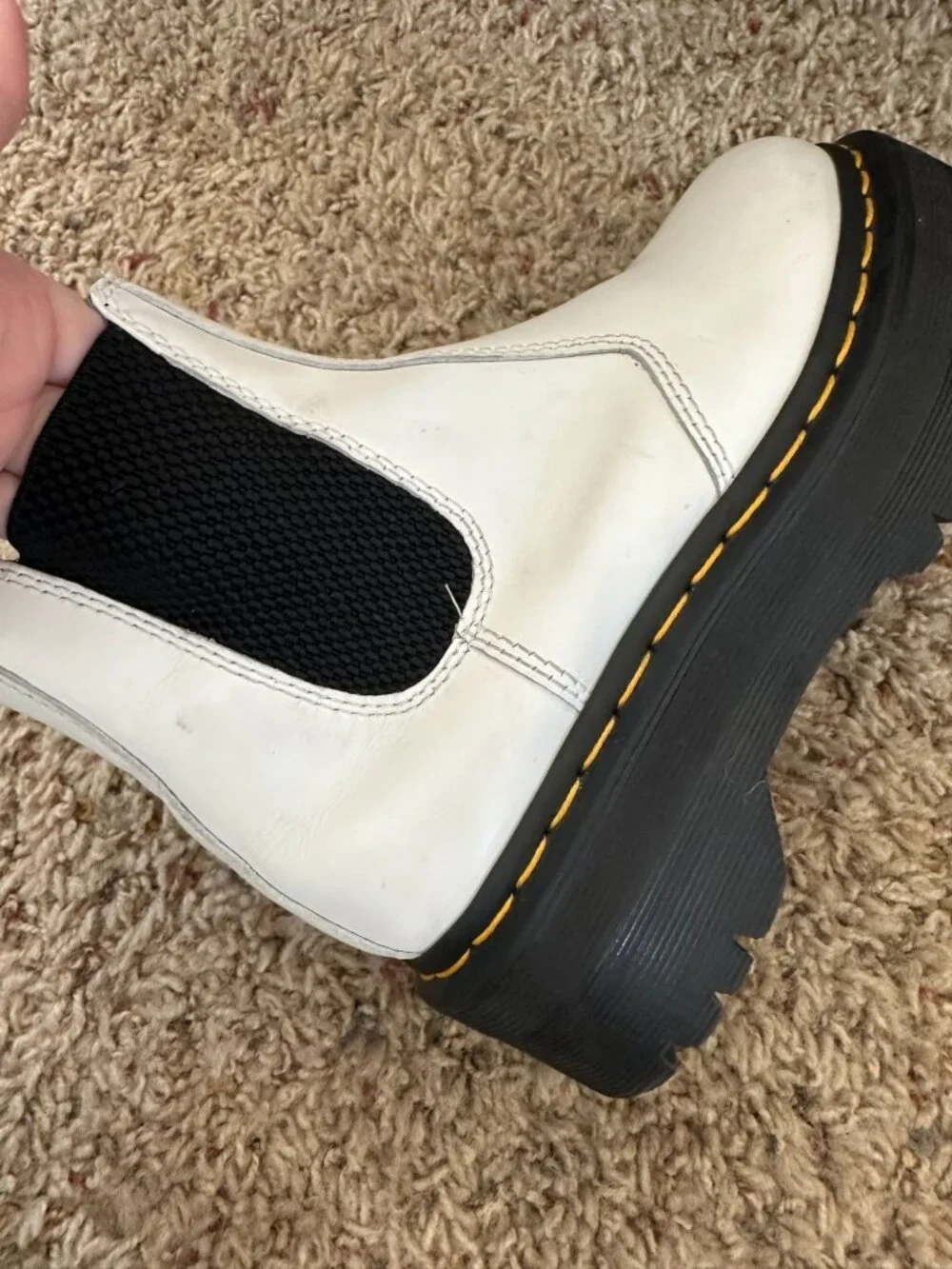 Dr. Martens Womens White Quad Chelsea Platform Boots Black Elastic Gussets 2976 - Picture 9 of 13